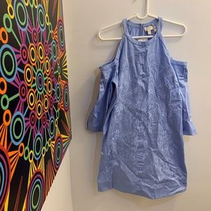 Ted baker blue embroidered open-shoulder dress siz